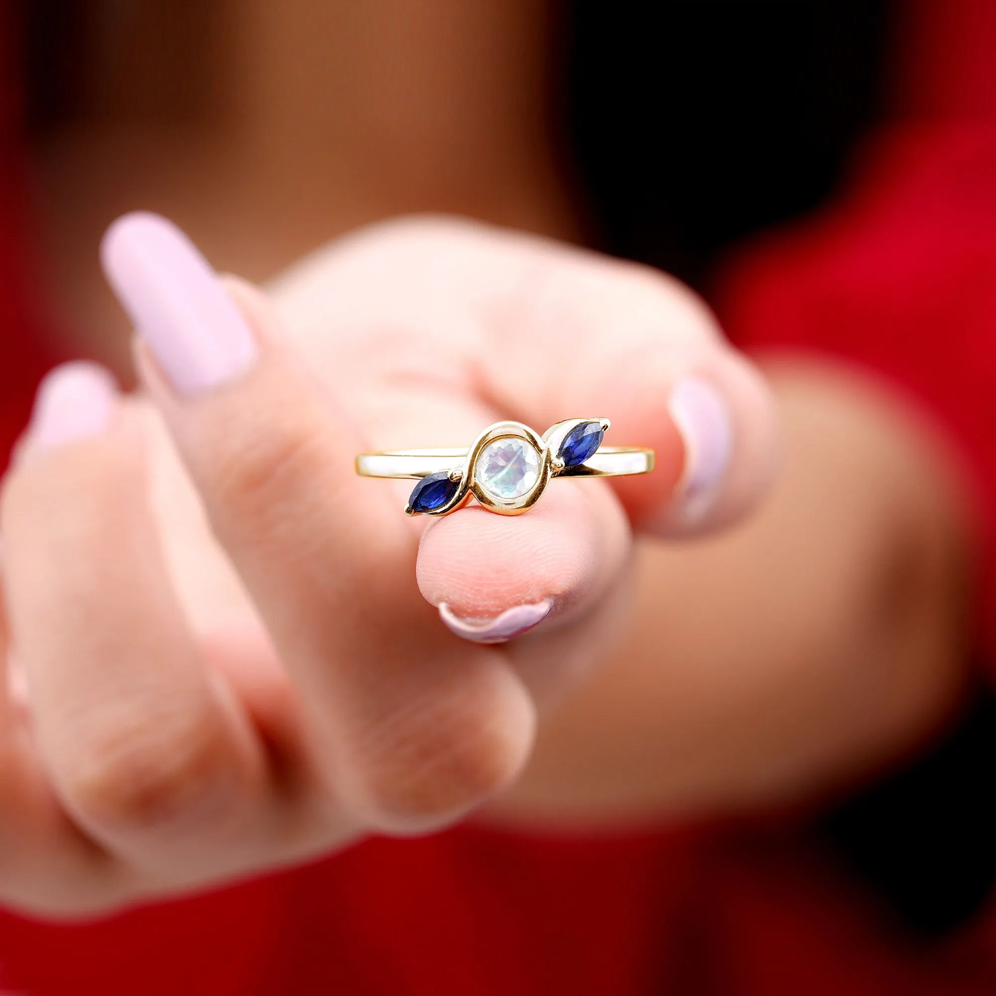 Minimal Ethiopian Opal and Blue Sapphire Leaf Promise Ring