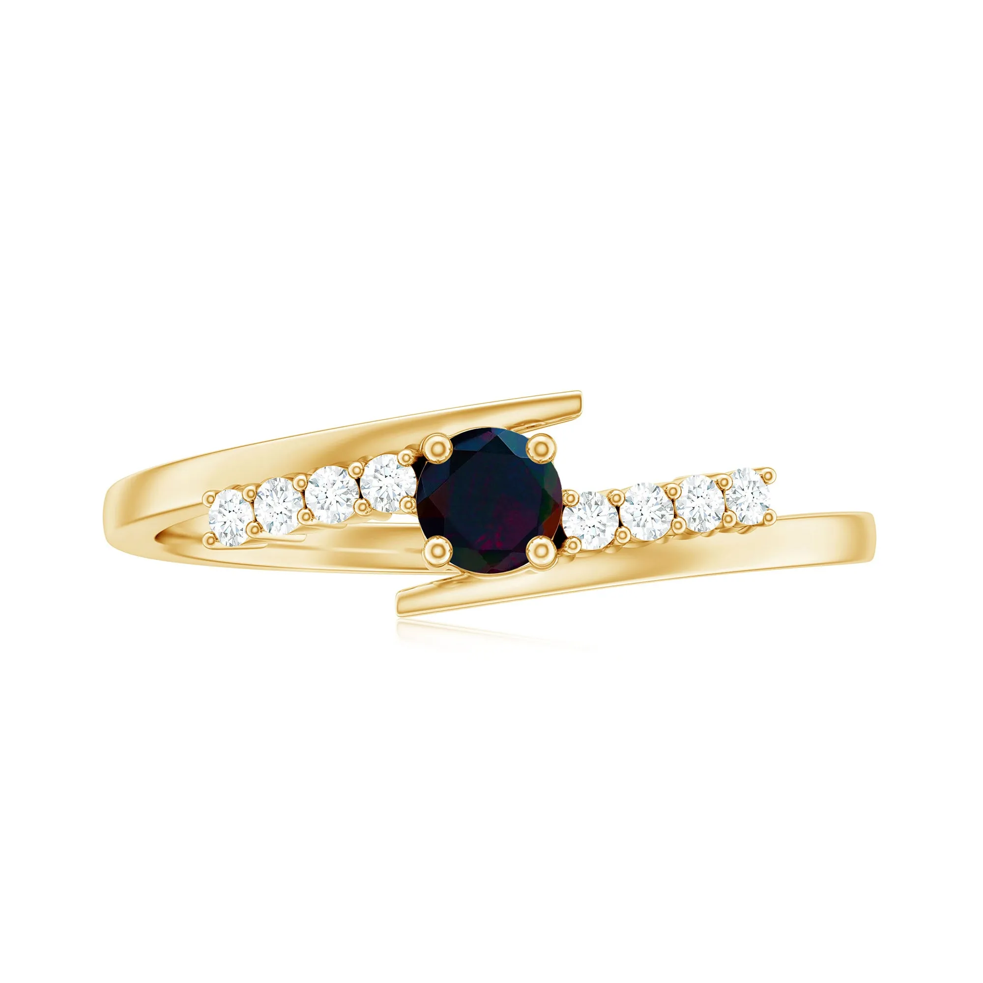 Minimal Round Black Opal and Diamond Bypass Promise Ring