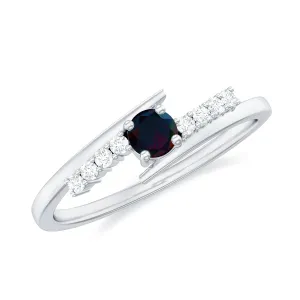 Minimal Round Black Opal and Diamond Bypass Promise Ring