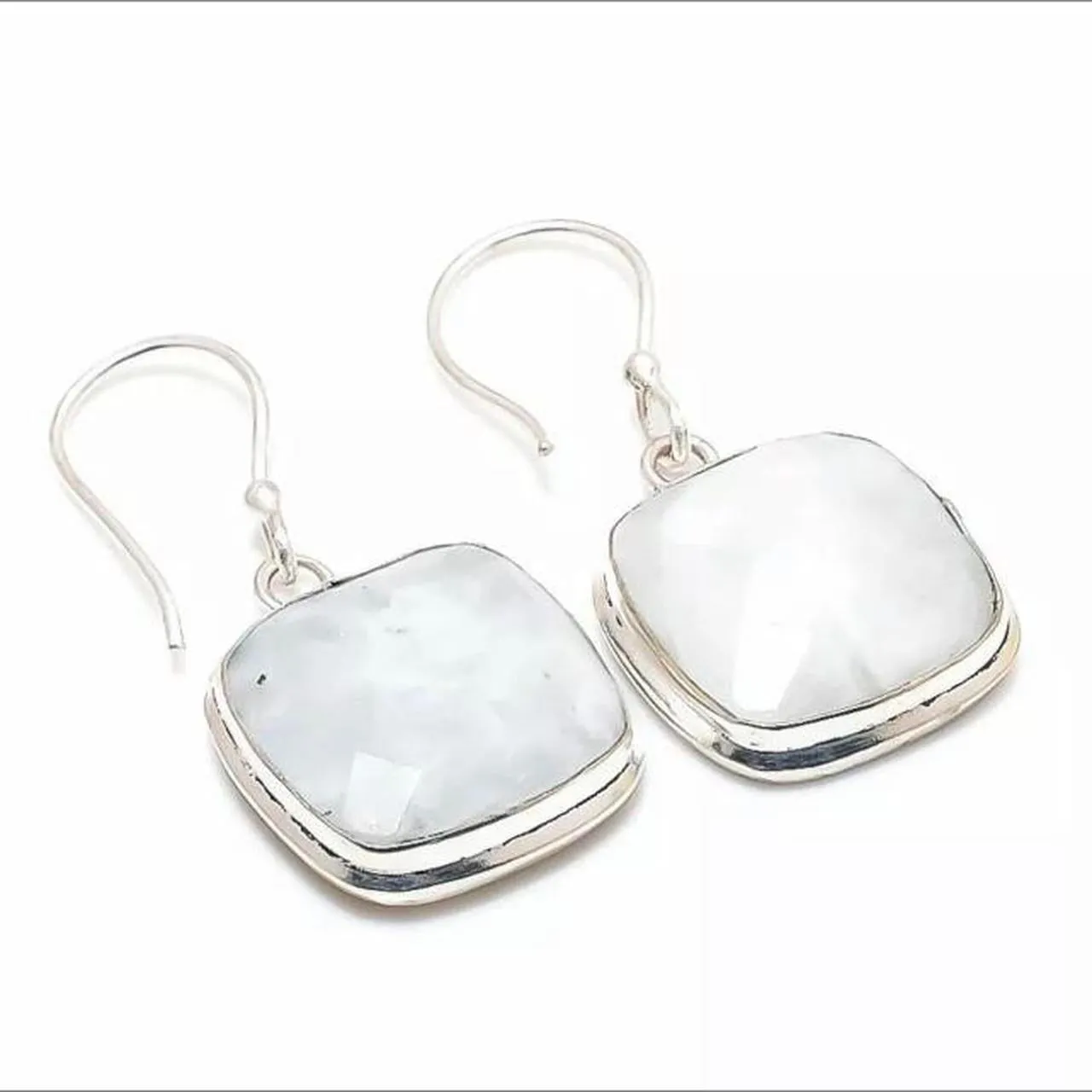 Modern Design Rainbow Moonstone Gemstone 925 Sterling Silver Jewellery  Drop Earrings Gift for Her