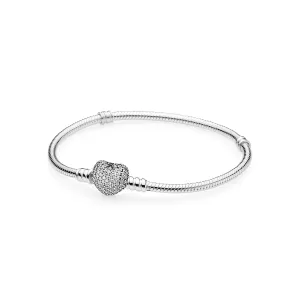 Moments Silver Bracelet With Pave Heart Clasp Bracelet