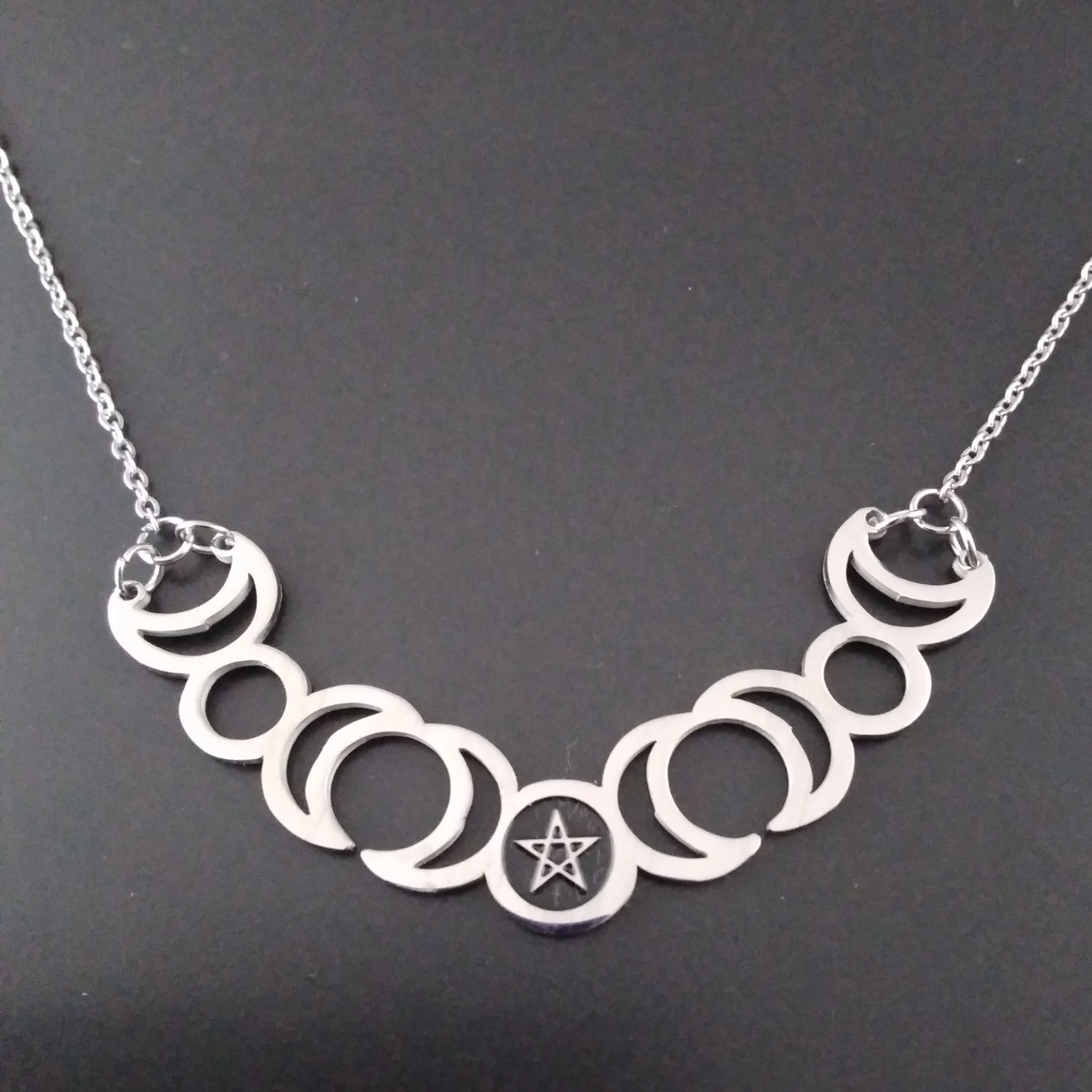 Moon Phase Necklace Silver Pentagram