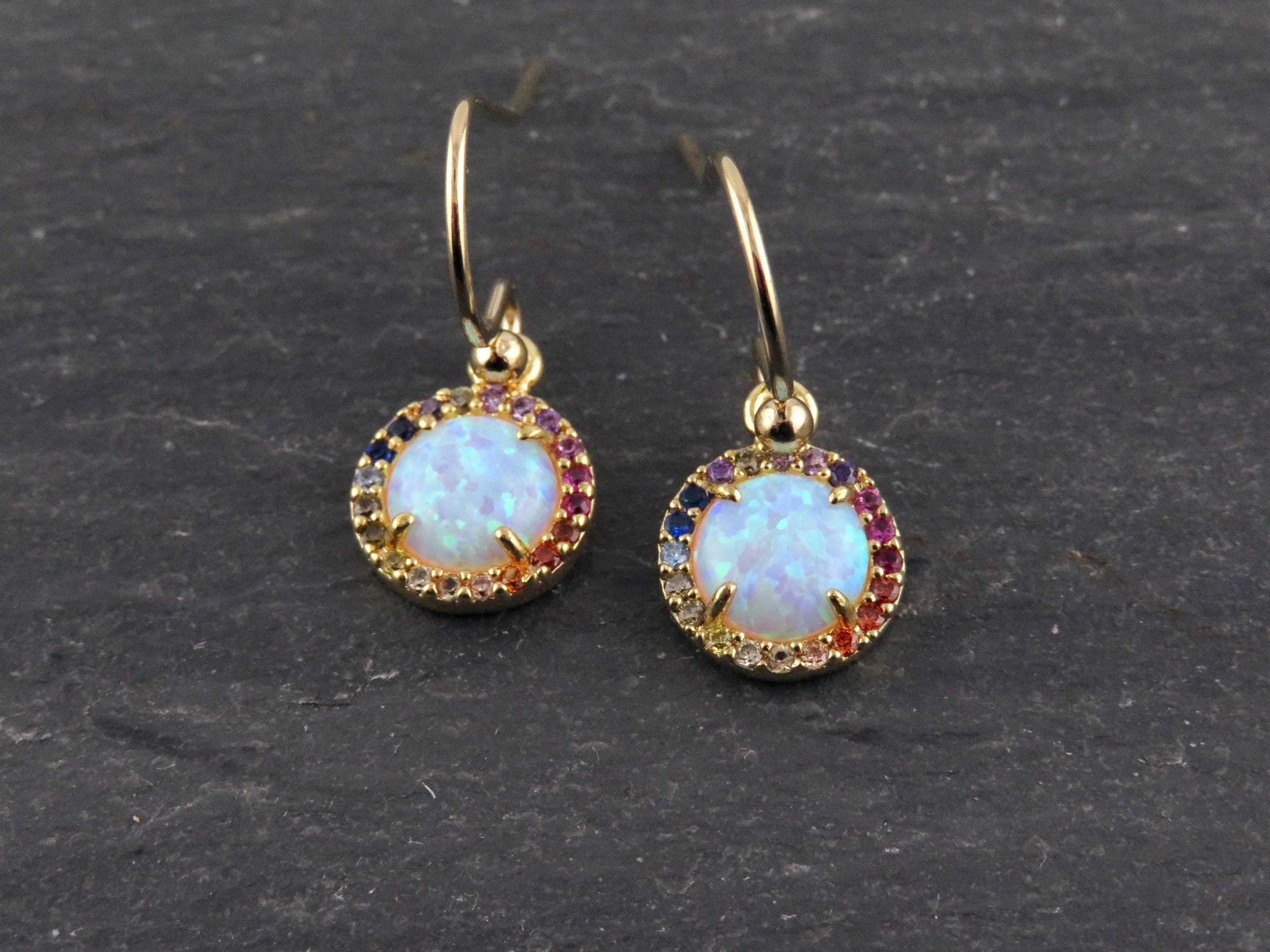 Multicolor Gold Opal Circle Earrings