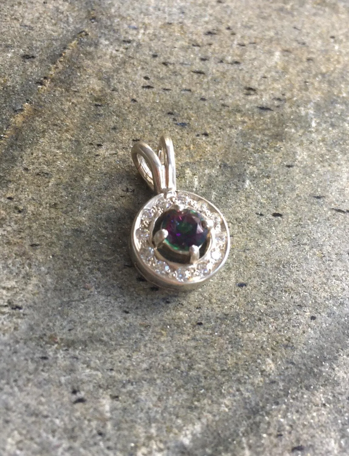 Mystic Topaz Vintage Necklace - Purple Gemstone Pendant - Halo Mystic Topaz Necklace