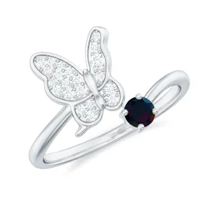 Natural Black Opal and Diamond Butterfly Ring