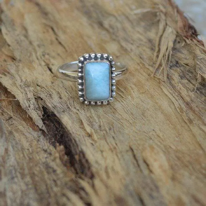 Natural Blue Larimar Gemstone 925 Sterling Silver Ring , Pectolite 22K Yellow Gold Filled, 22K Rose Gold Filled Ring