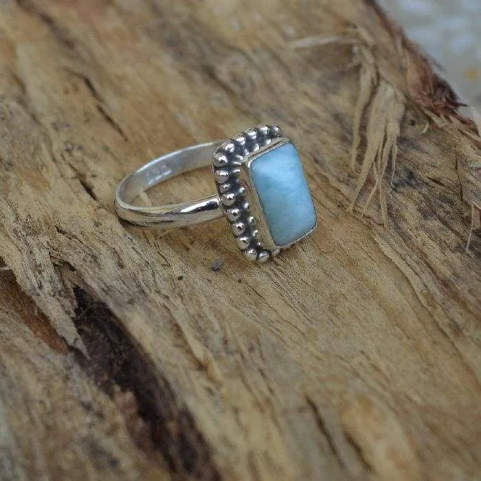 Natural Blue Larimar Gemstone 925 Sterling Silver Ring , Pectolite 22K Yellow Gold Filled, 22K Rose Gold Filled Ring