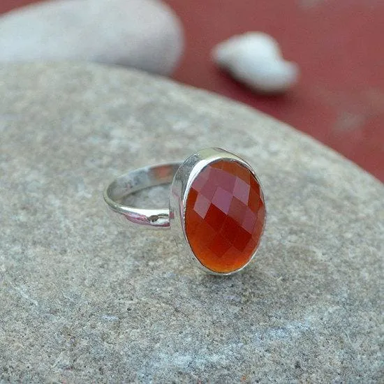 Natural Carnelian Gemstone Solid 925 Sterling Silver Ring, Carnelian Jewelry, Nickel Free