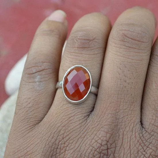 Natural Carnelian Gemstone Solid 925 Sterling Silver Ring, Carnelian Jewelry, Nickel Free