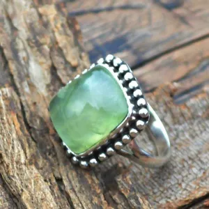 Natural Prehnite Gemstone Ring, 925 Sterling Silver Prehnite Ring, Designer Bezel Work Ring, Natural Prehnite Custom Ring