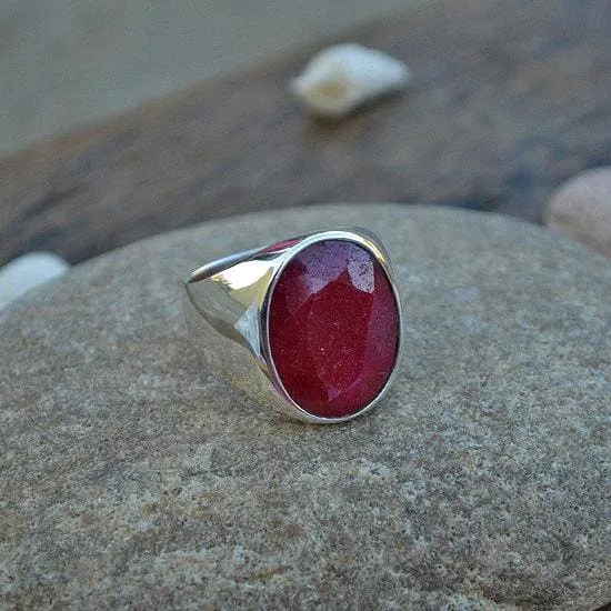 Natural Red Ruby Gemstone Ring - Solid Sterling Silver Ring, Ruby Jewelry, Nickel Free