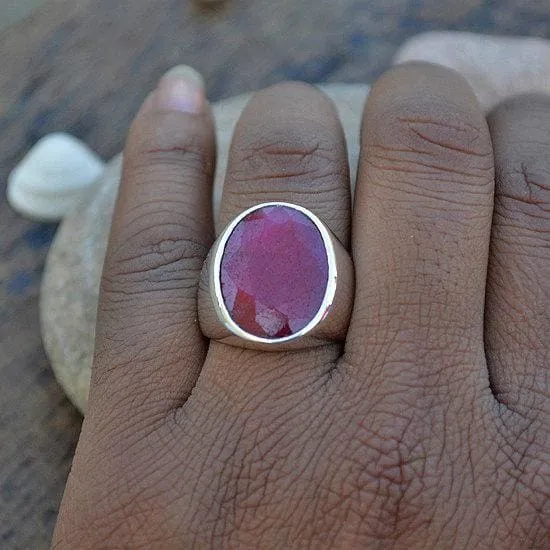 Natural Red Ruby Gemstone Ring - Solid Sterling Silver Ring, Ruby Jewelry, Nickel Free