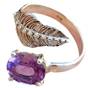 Navya Craft Amethyst Oval 925 Solid Sterling Silver Handmade Women Leaf Ring