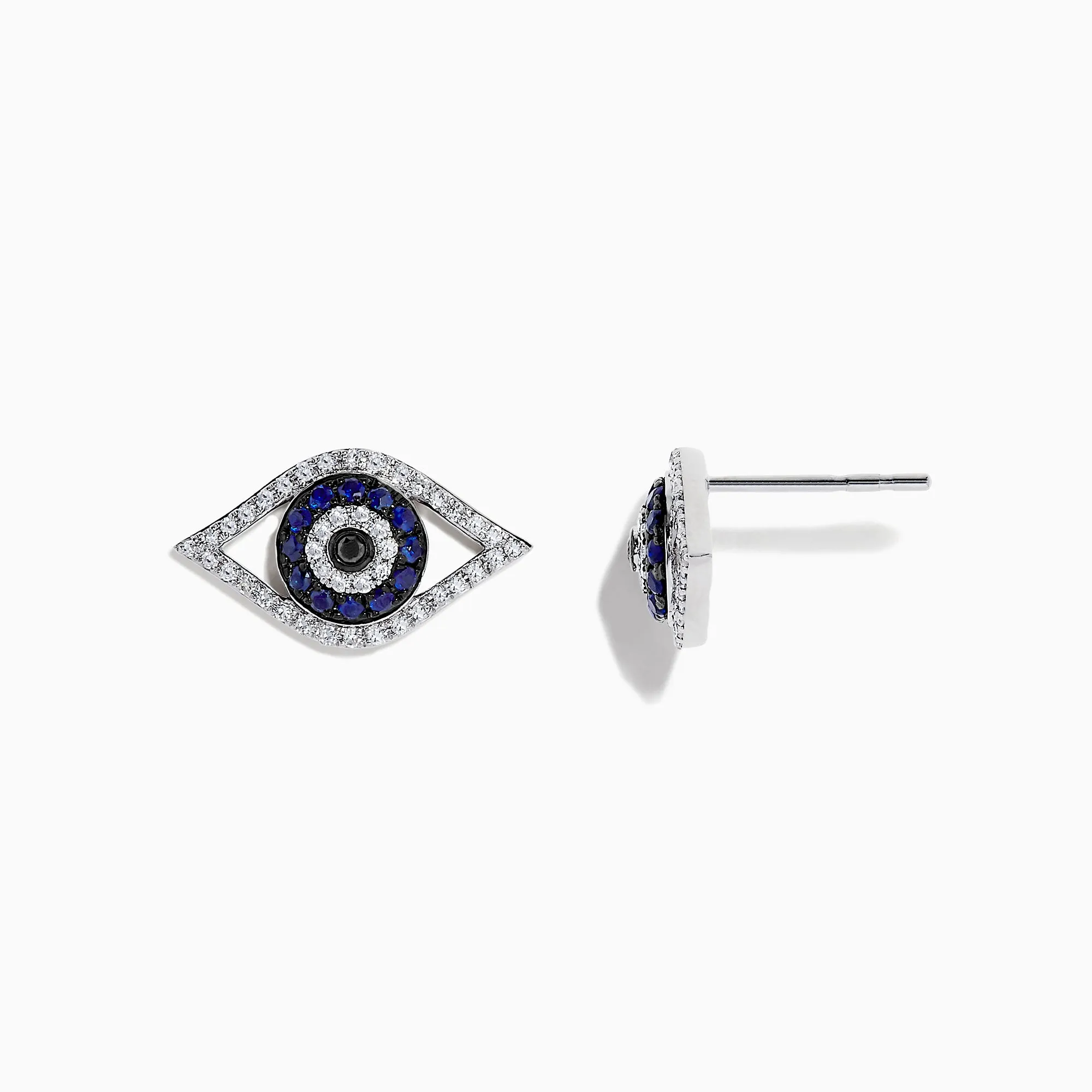 Novelty 14K White Gold Sapphire & Diamond Evil Eye Earrings, 0.57 TCW