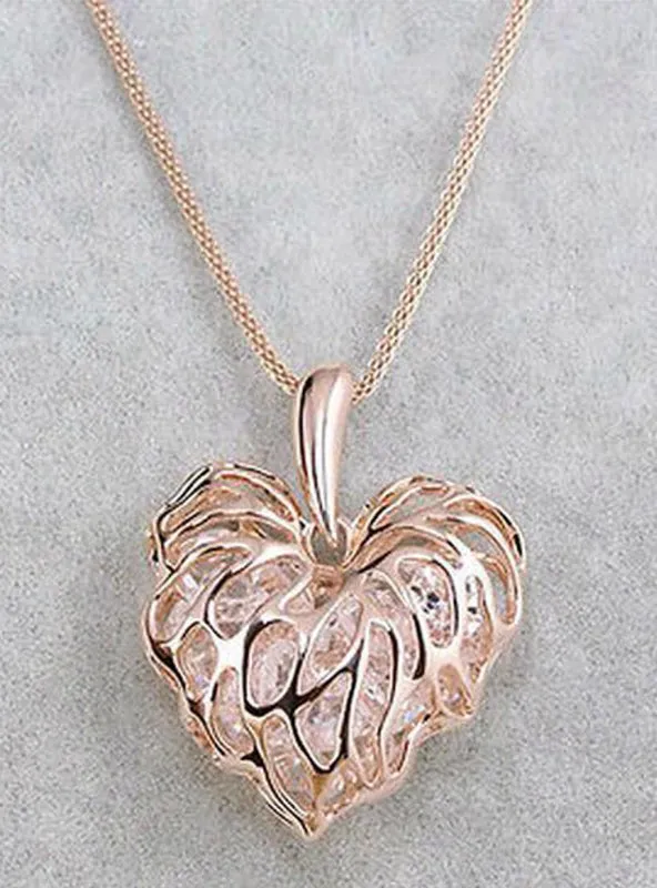 of gold silver heart-shaped crystal rhinestone pendant necklace