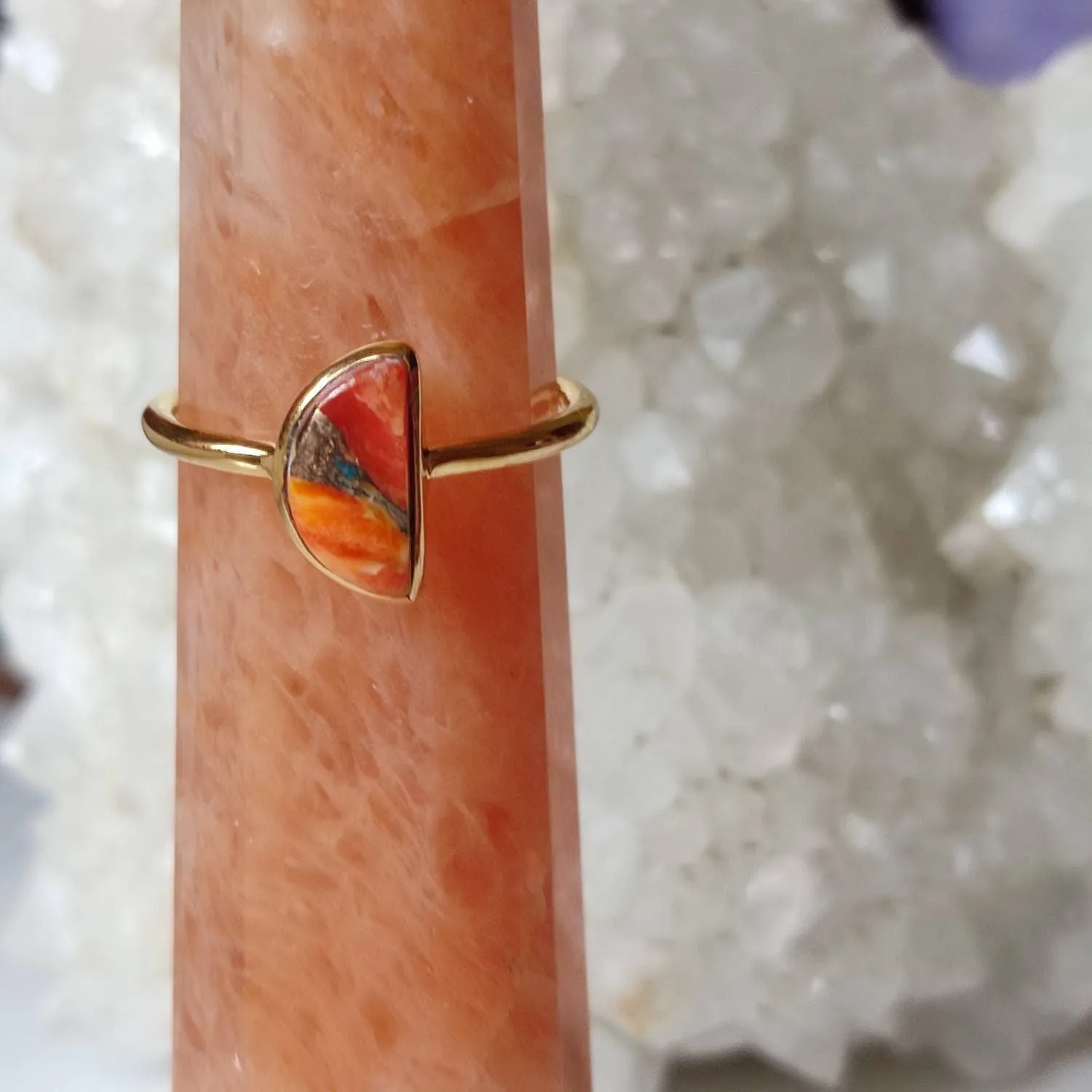 Orange Opal Half Moon Ring