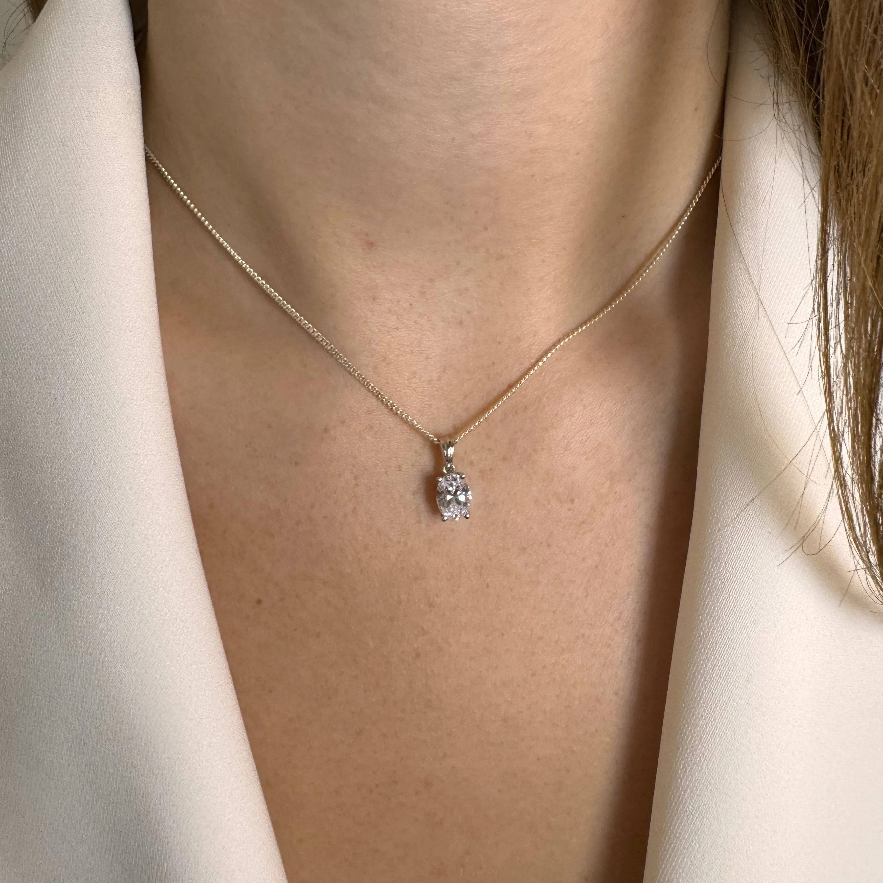 Oval Cut Solitaire Natural Diamond Pendant Necklace POC4B