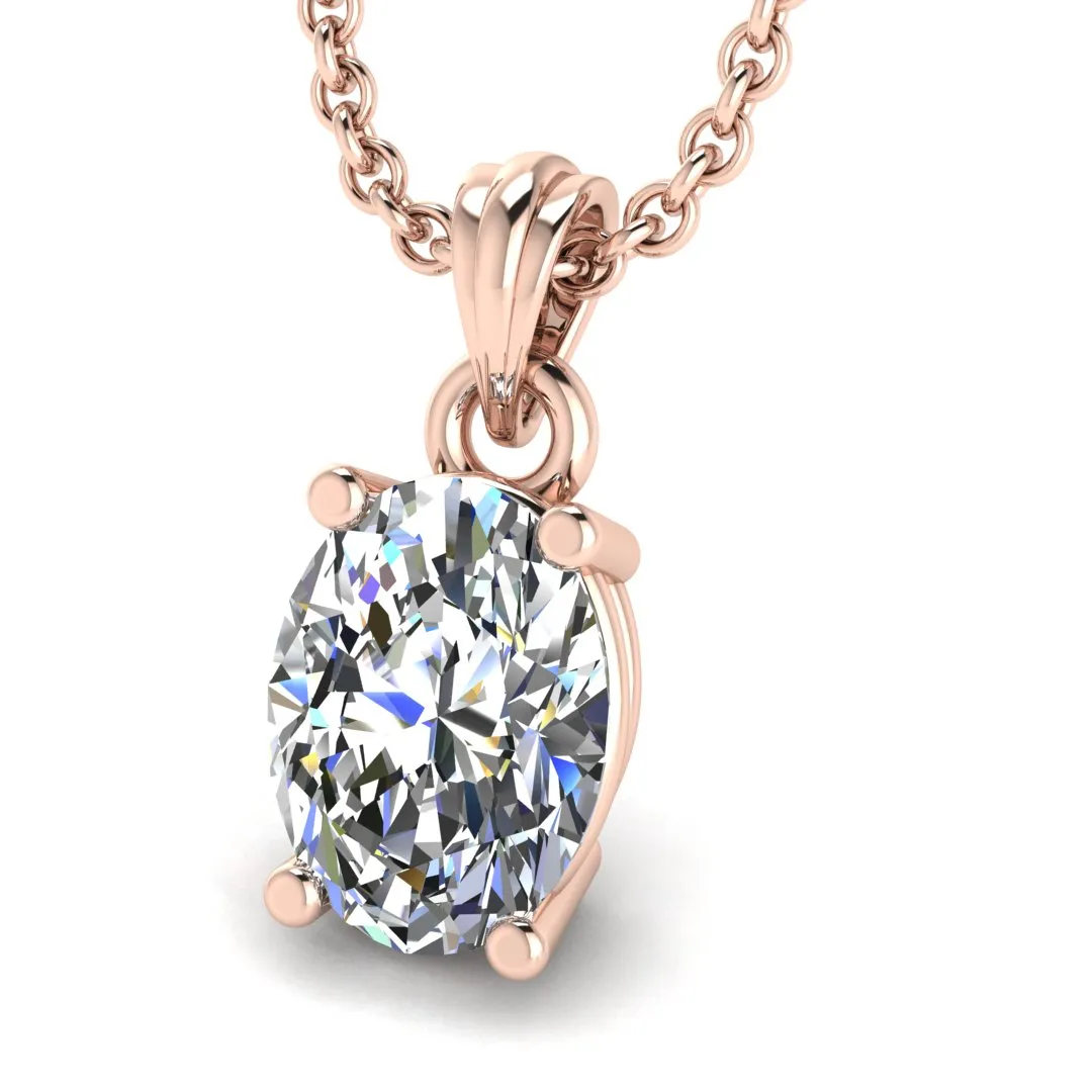 Oval Cut Solitaire Natural Diamond Pendant Necklace POC4B