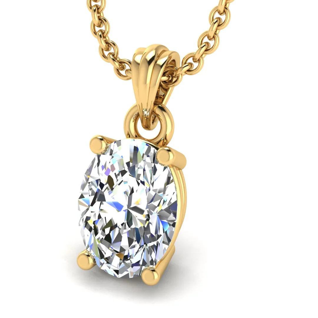 Oval Cut Solitaire Natural Diamond Pendant Necklace POC4B