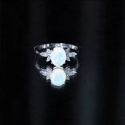 Oval Ethiopian Opal Designer Engagement Ring with Diamond Petal