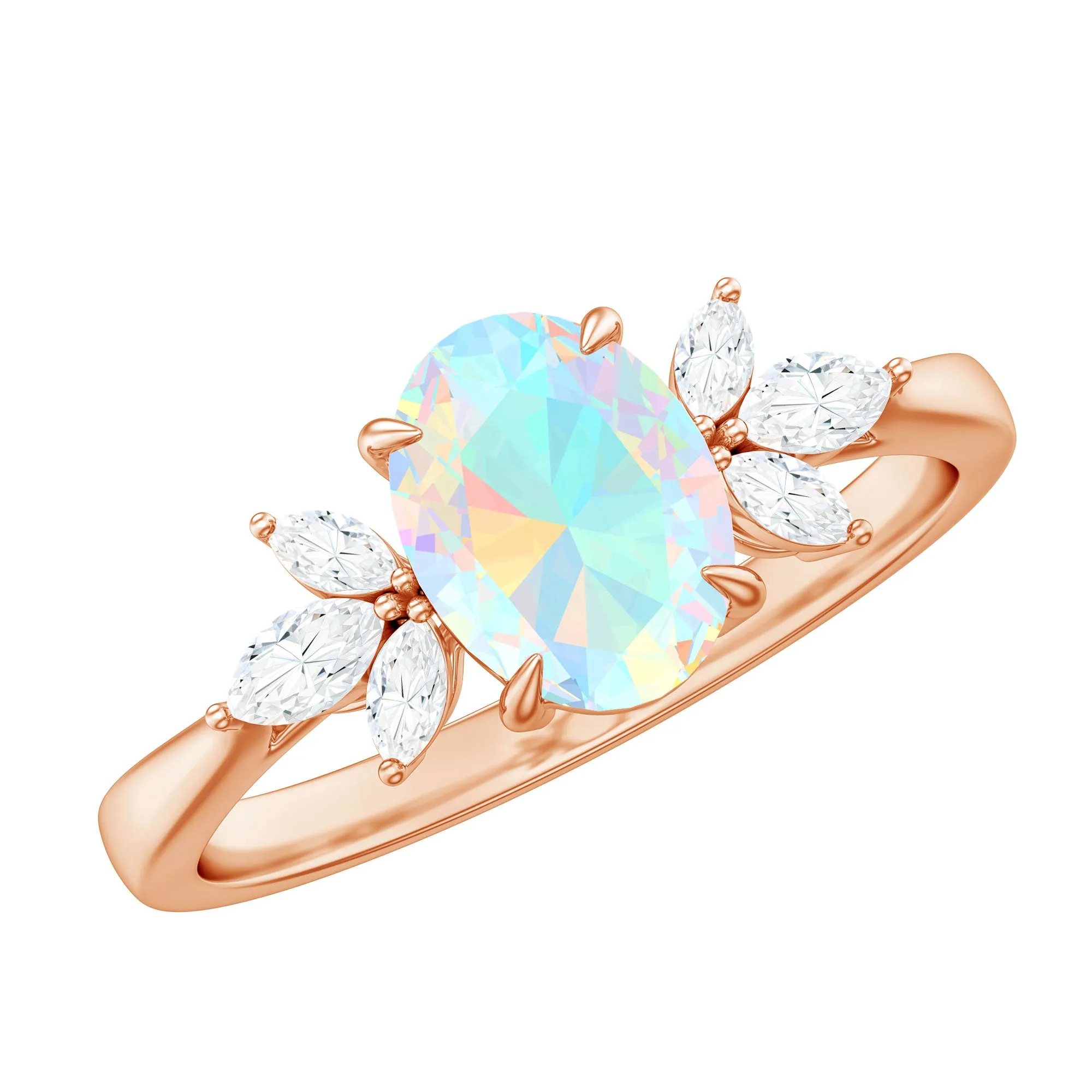 Oval Ethiopian Opal Designer Engagement Ring with Diamond Petal