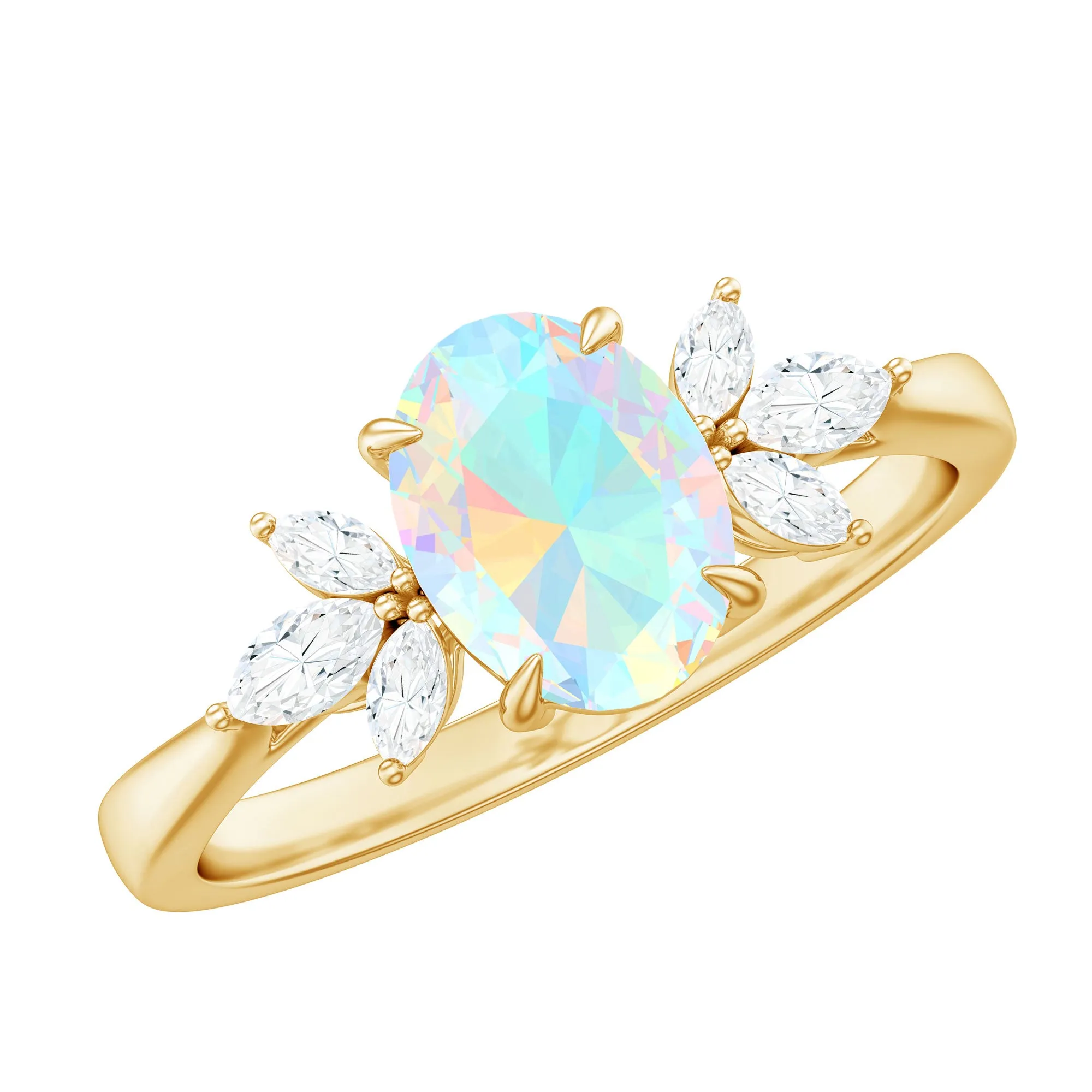 Oval Ethiopian Opal Designer Engagement Ring with Diamond Petal