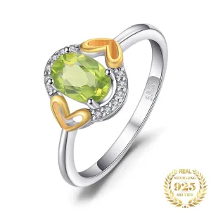 Oval Green Genuine Natural Peridot Ring - 925 Sterling Silver