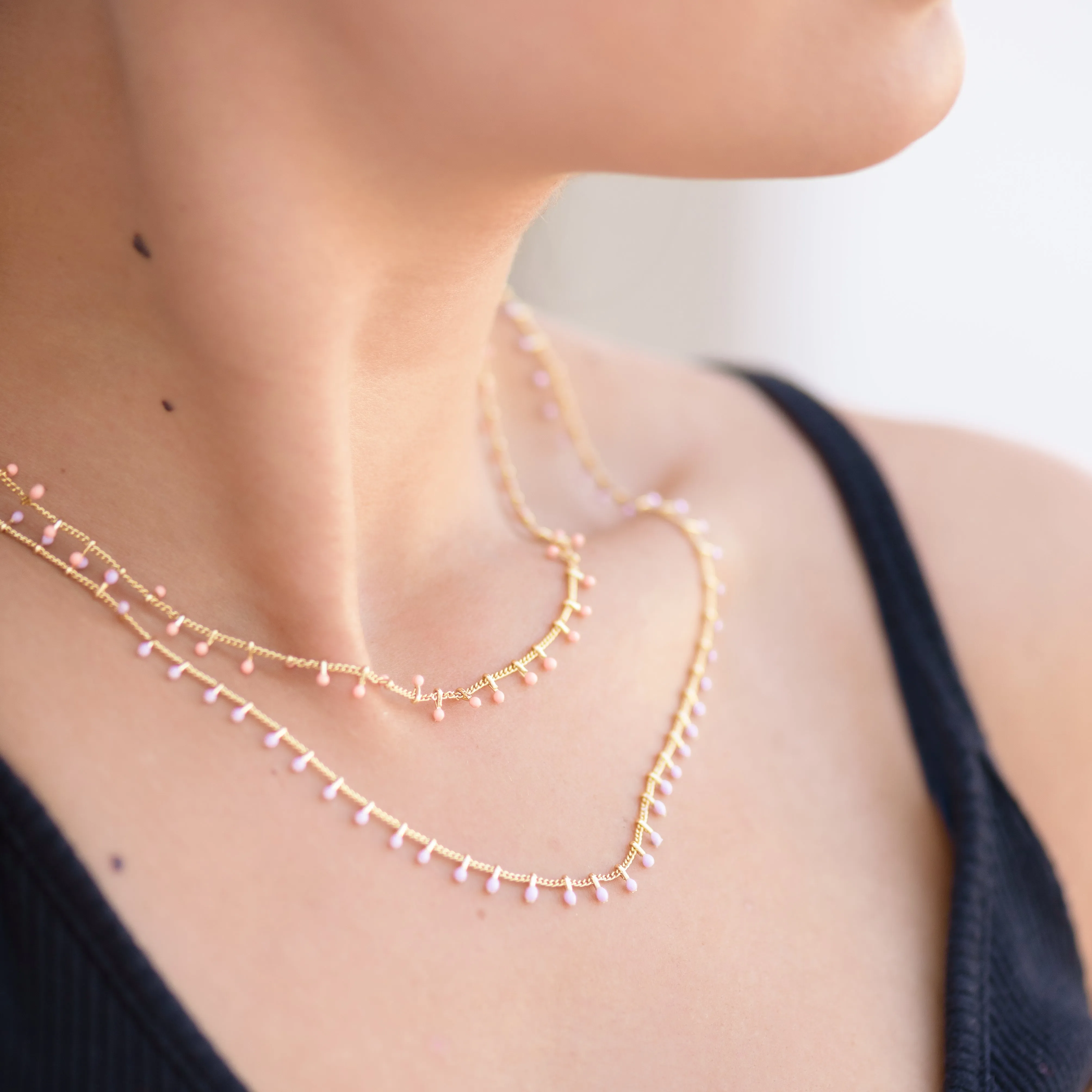 Peach Swiss Dot Gold Necklace