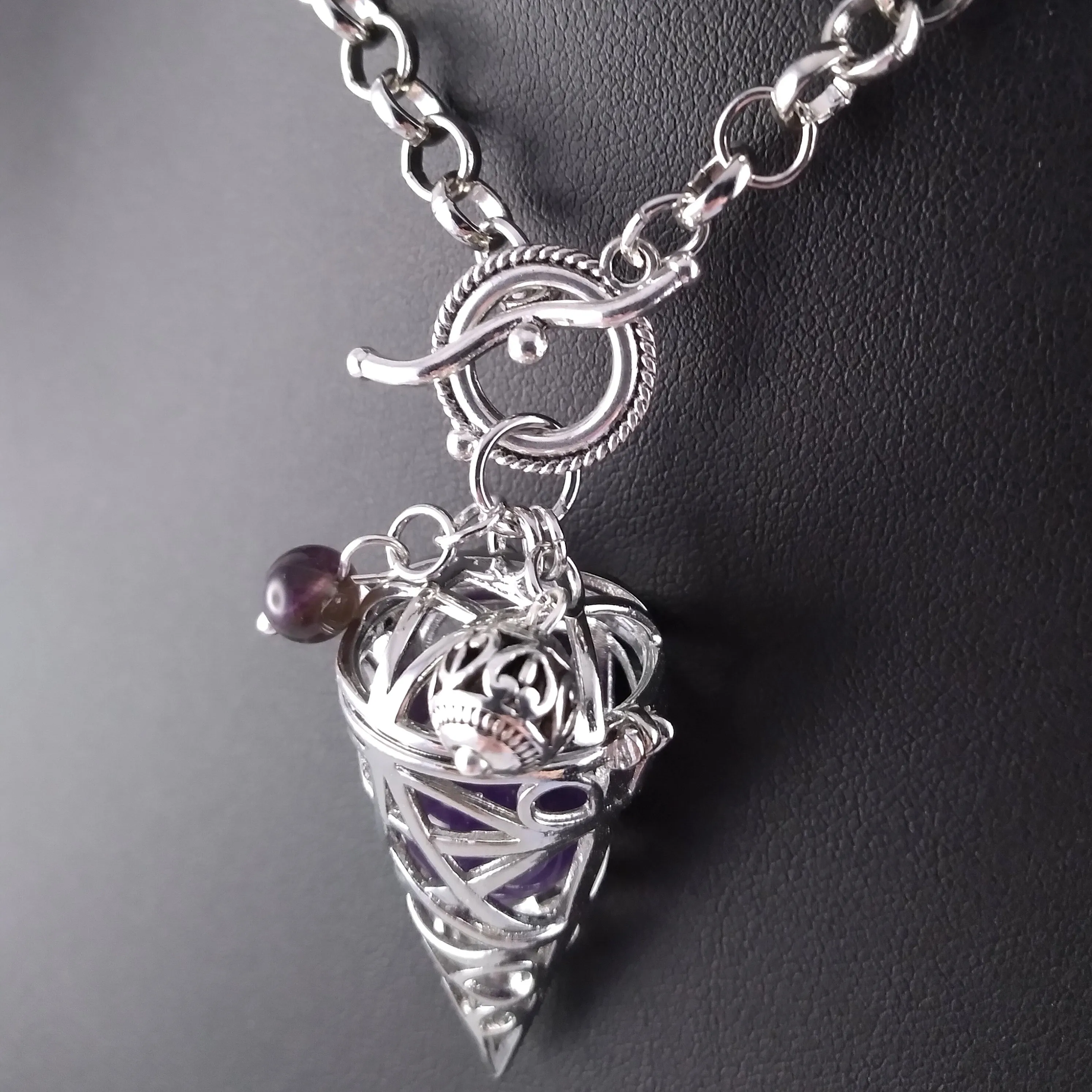 Pentagram Necklace Silver Locket Purple Amethyst