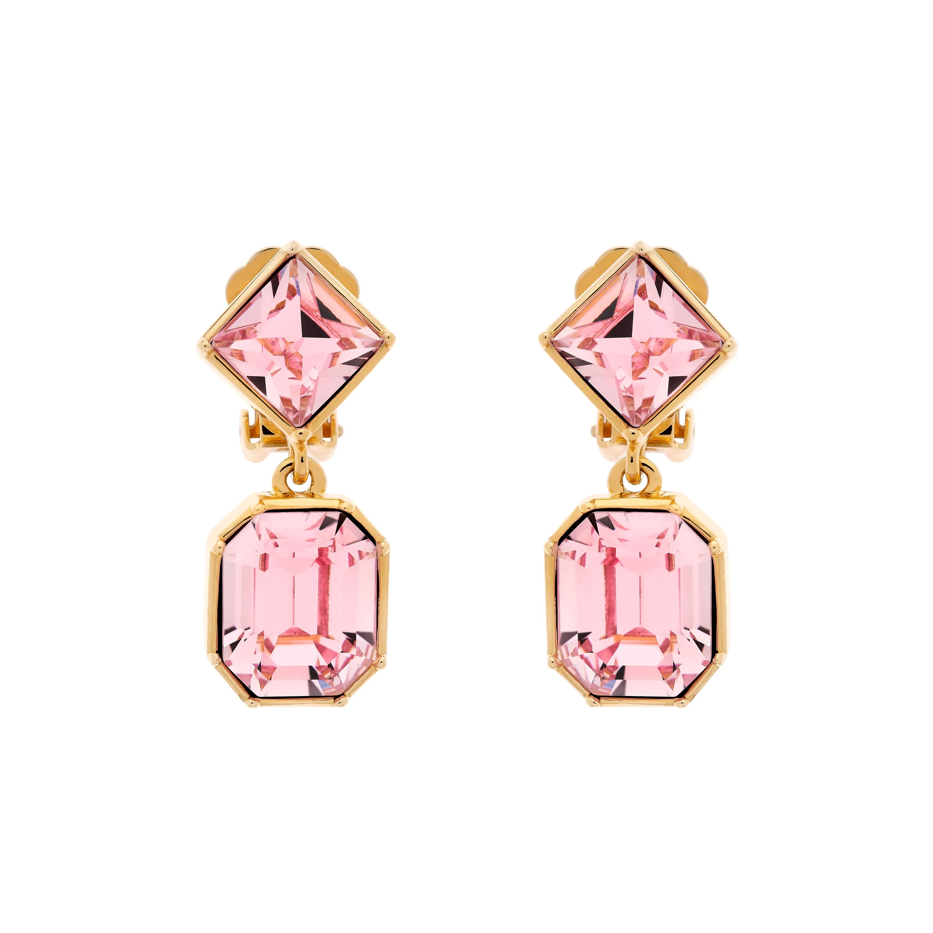 Pink Crystal Statement Clip Earrings