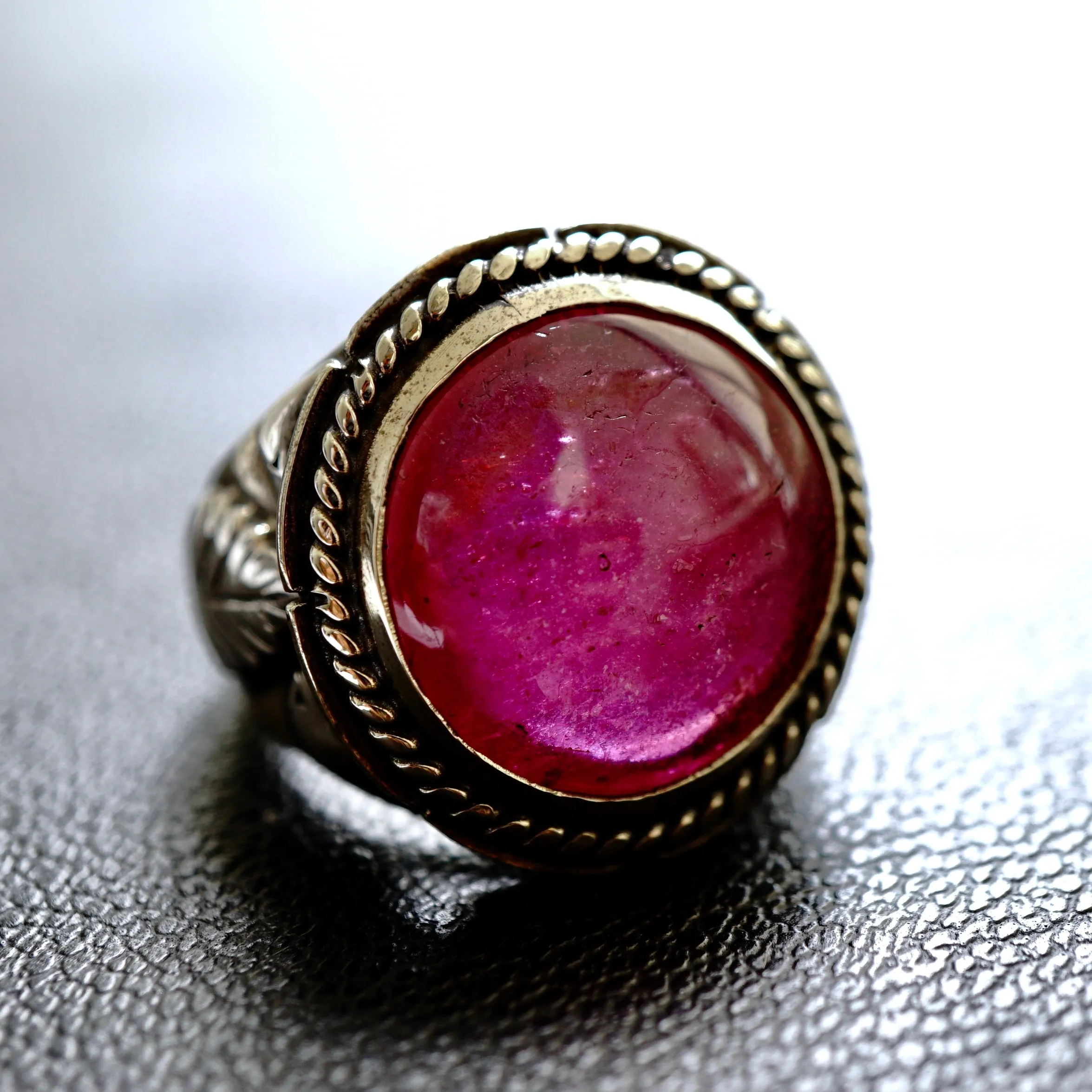 Pink Ruby Men's Ring Sterling Silver Unique Handmade Artisan Jewelry