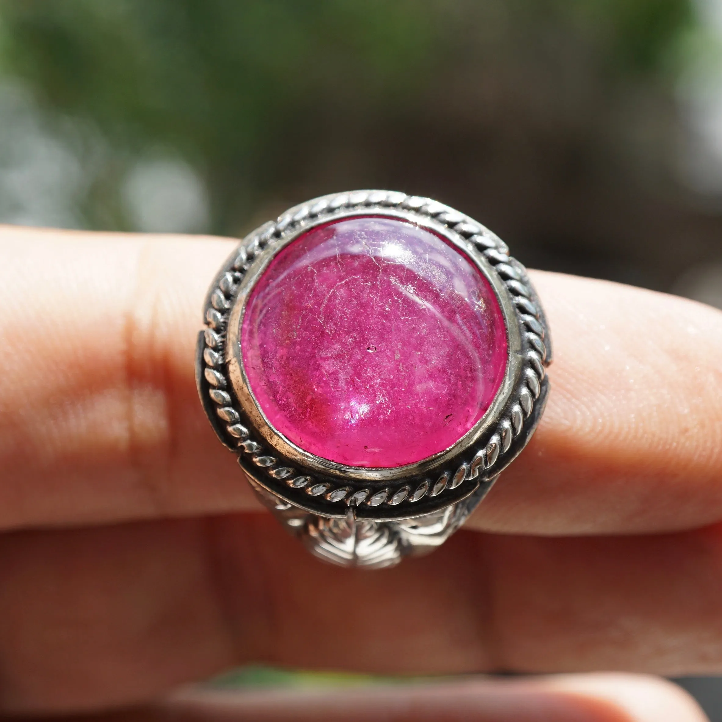 Pink Ruby Men's Ring Sterling Silver Unique Handmade Artisan Jewelry