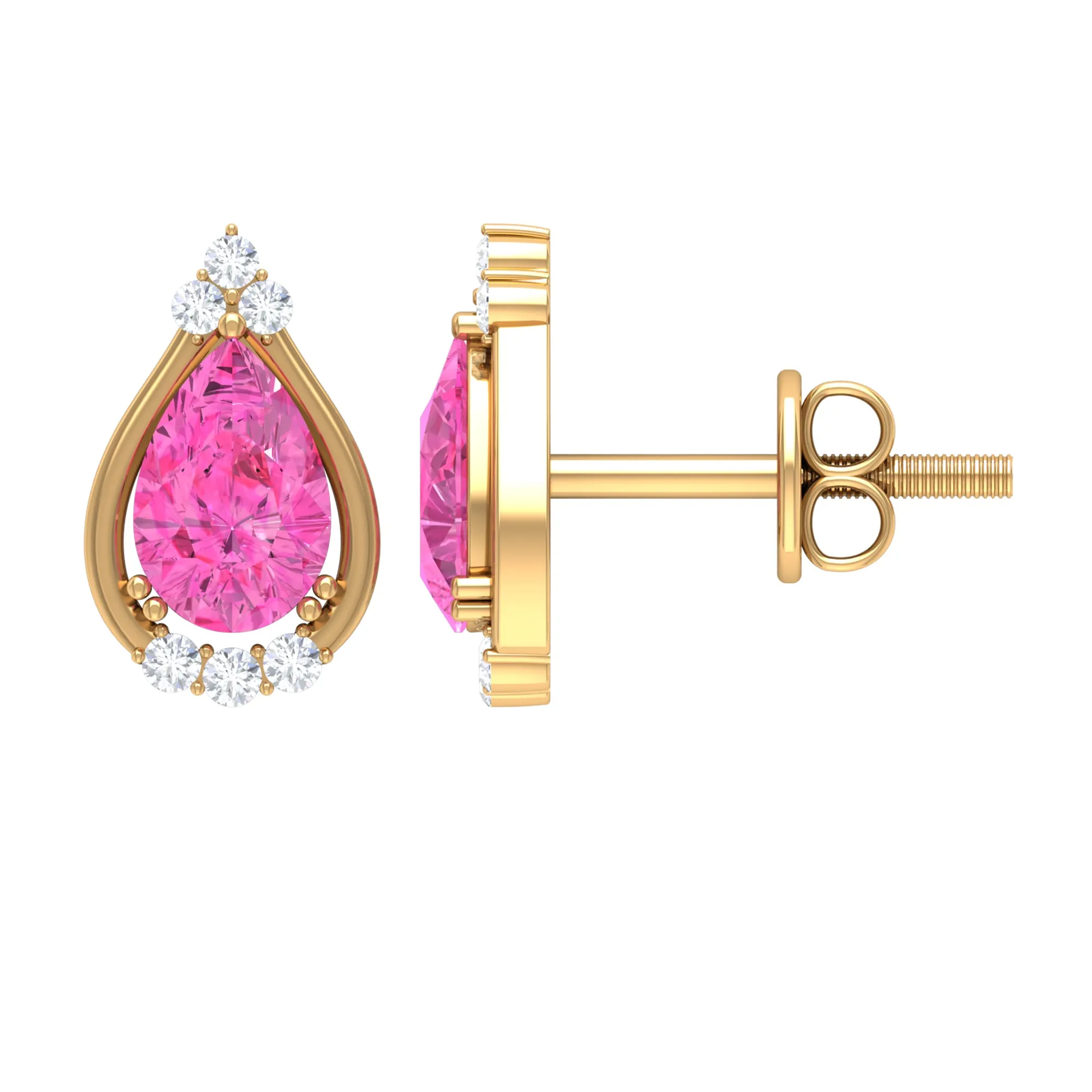 Pink Sapphire and Diamond Teardrop Stud Earrings