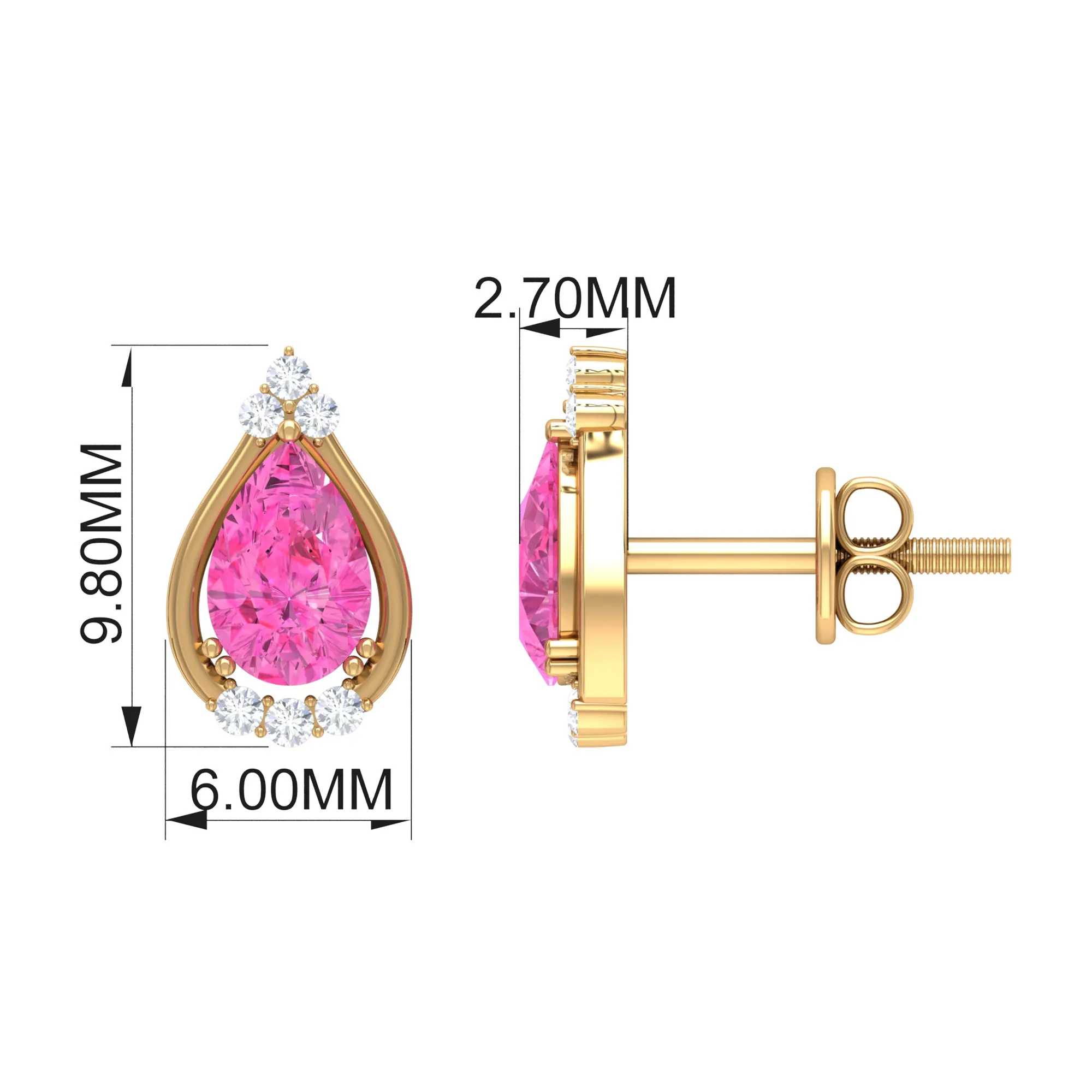 Pink Sapphire and Diamond Teardrop Stud Earrings