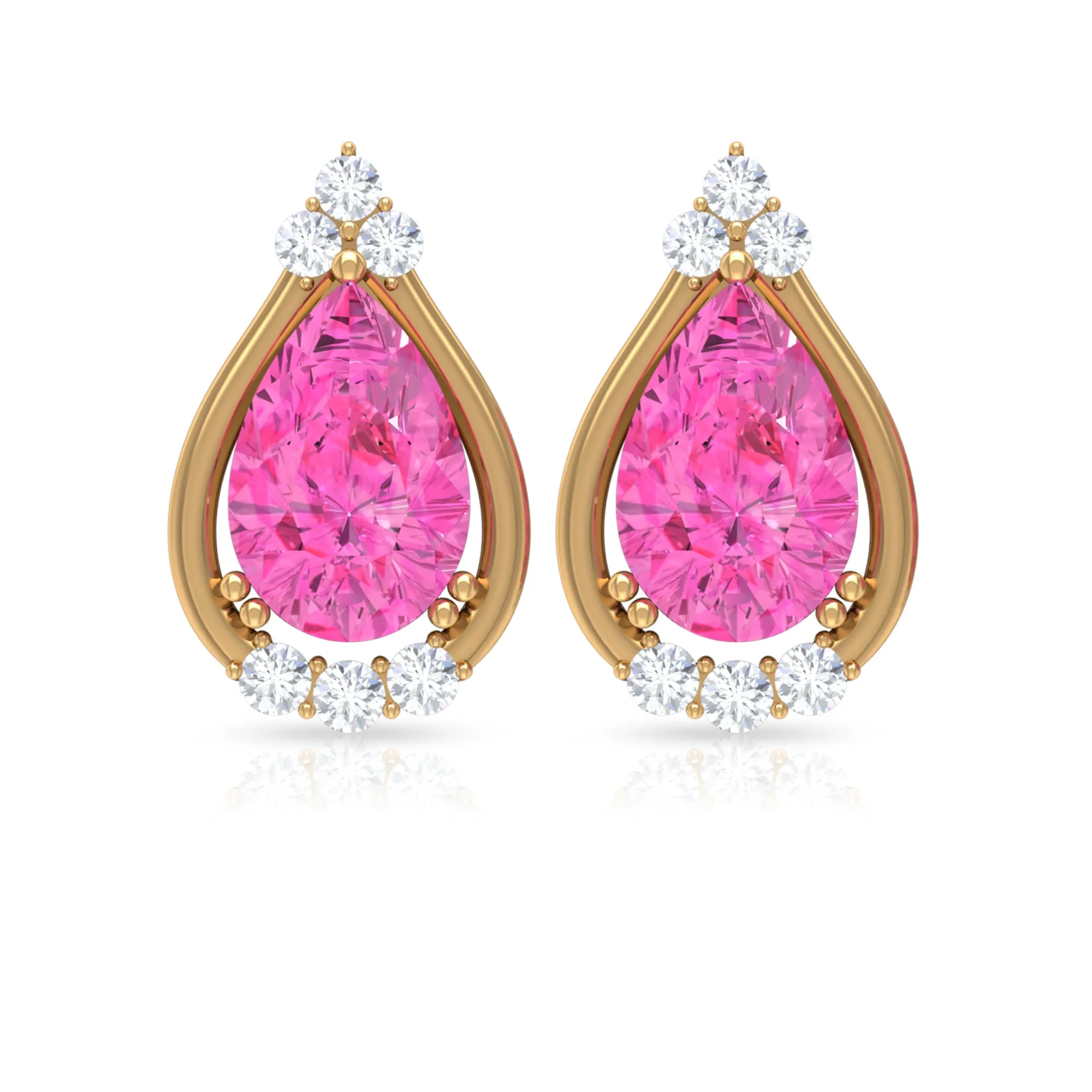 Pink Sapphire and Diamond Teardrop Stud Earrings