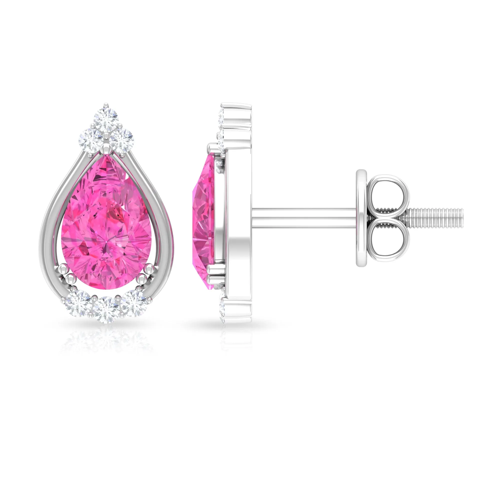 Pink Sapphire and Diamond Teardrop Stud Earrings