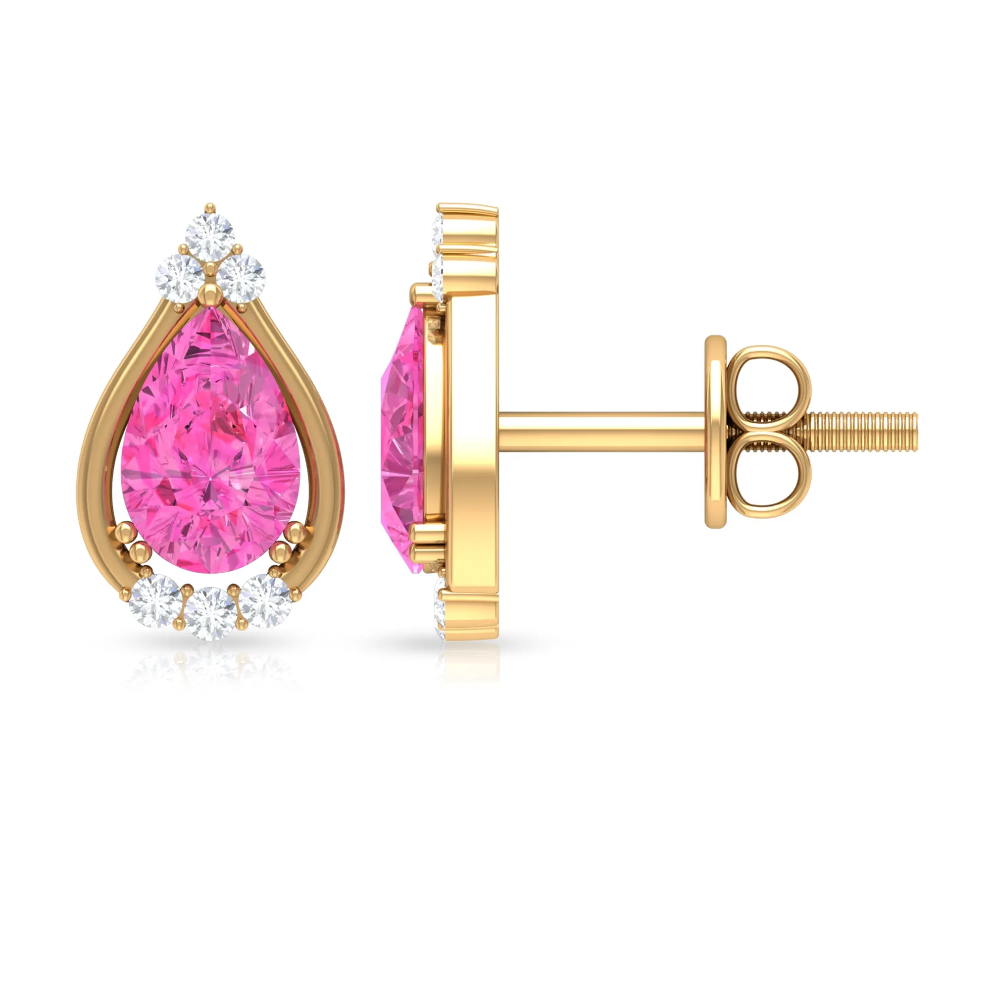 Pink Sapphire and Diamond Teardrop Stud Earrings