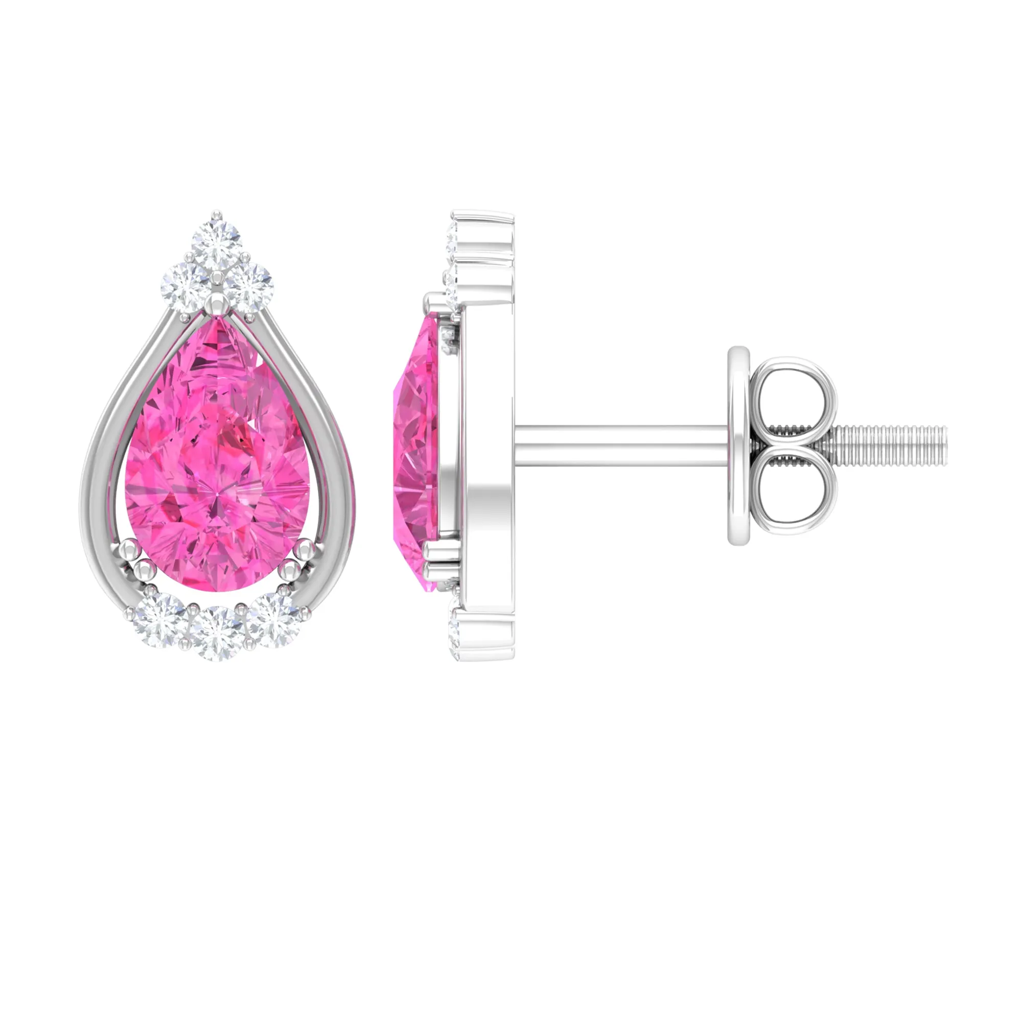 Pink Sapphire and Diamond Teardrop Stud Earrings