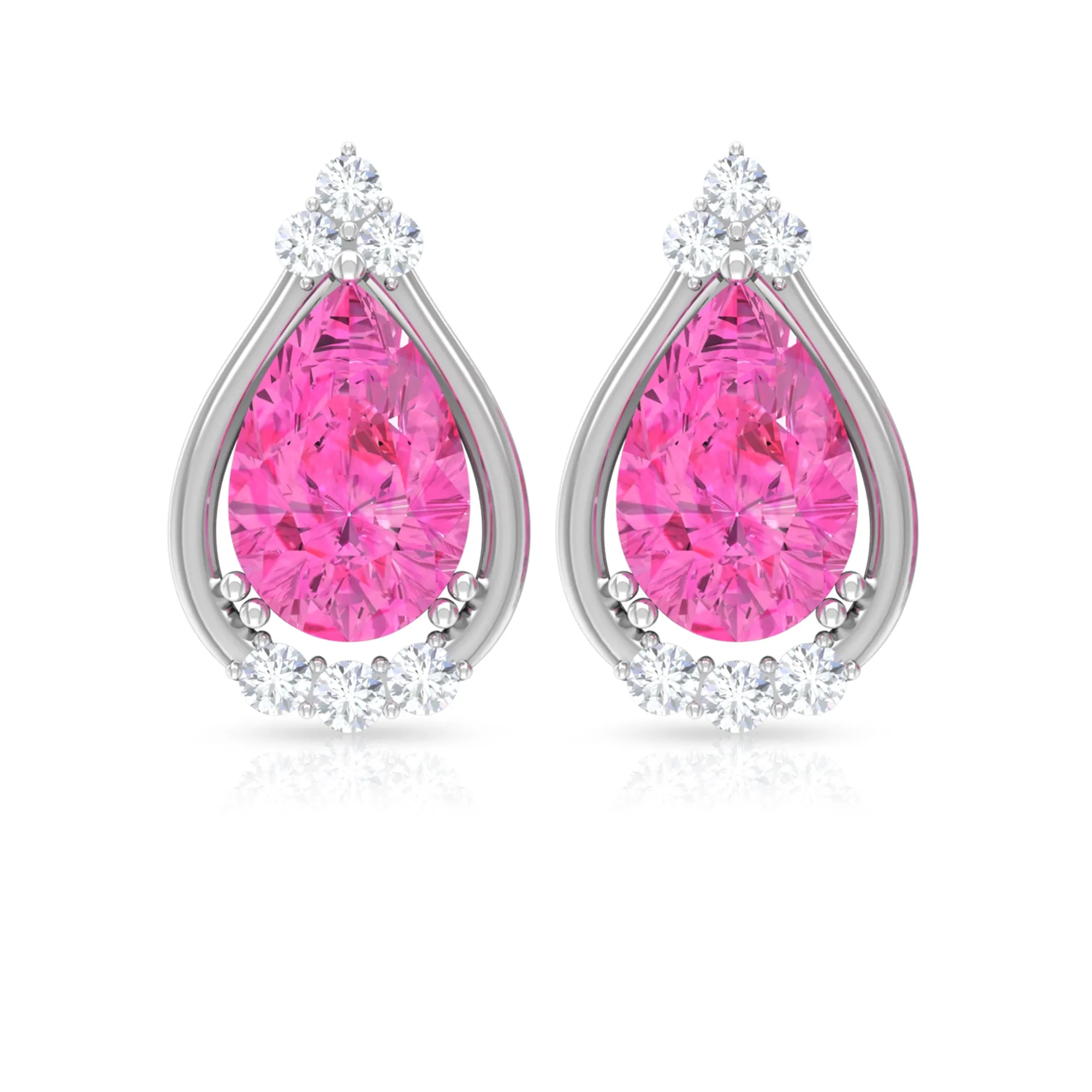 Pink Sapphire and Diamond Teardrop Stud Earrings