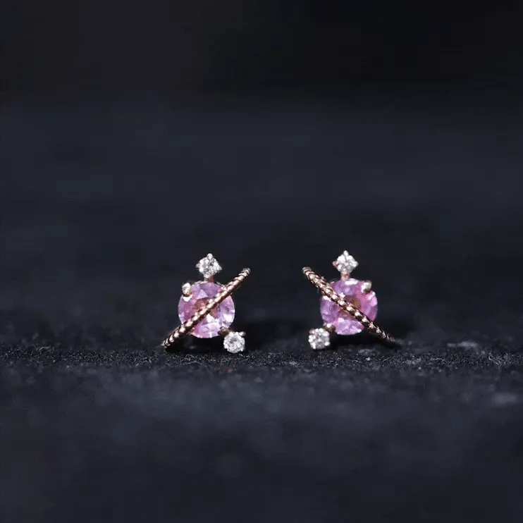 Pink Sapphire Celestial Stud Earrings with Diamond