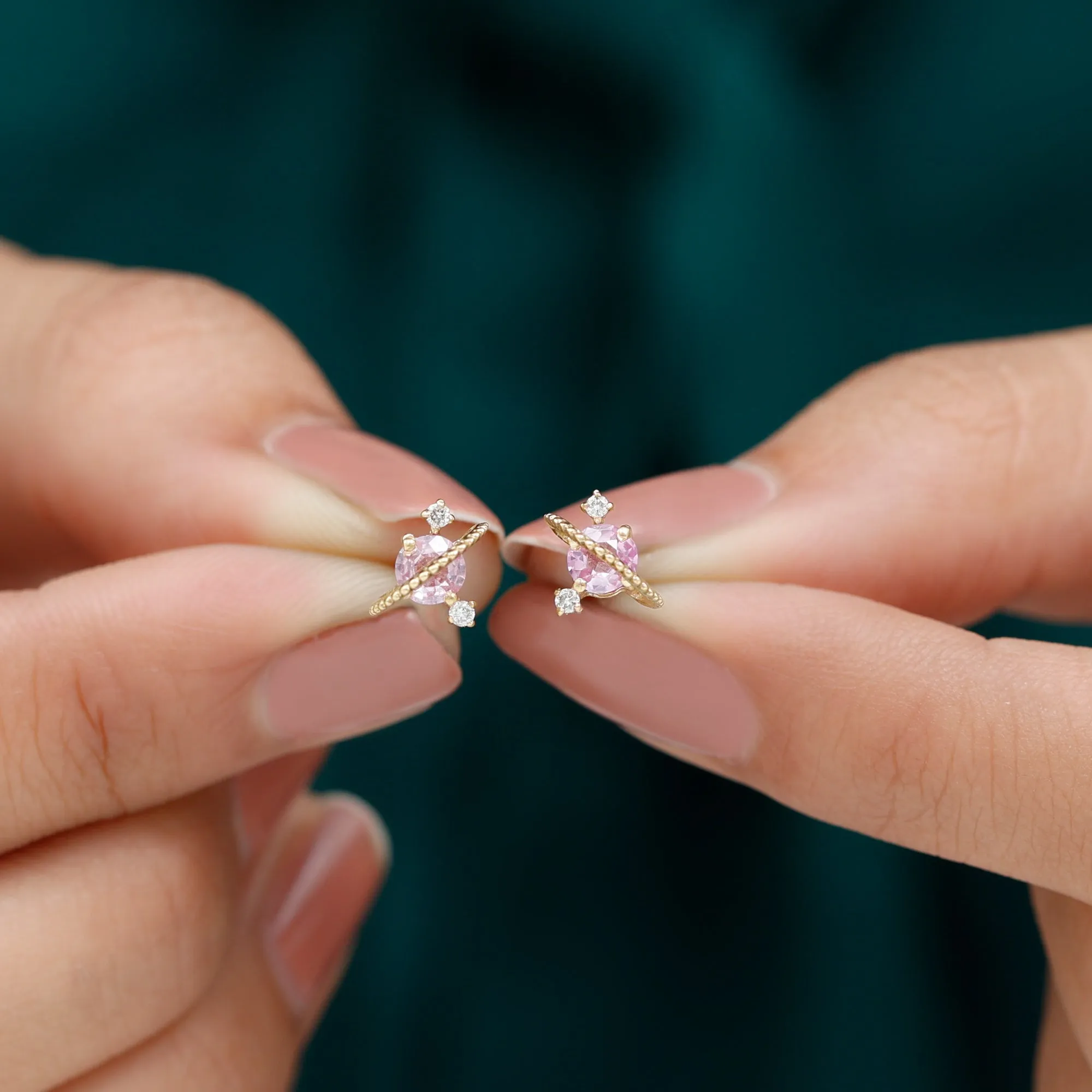 Pink Sapphire Celestial Stud Earrings with Diamond