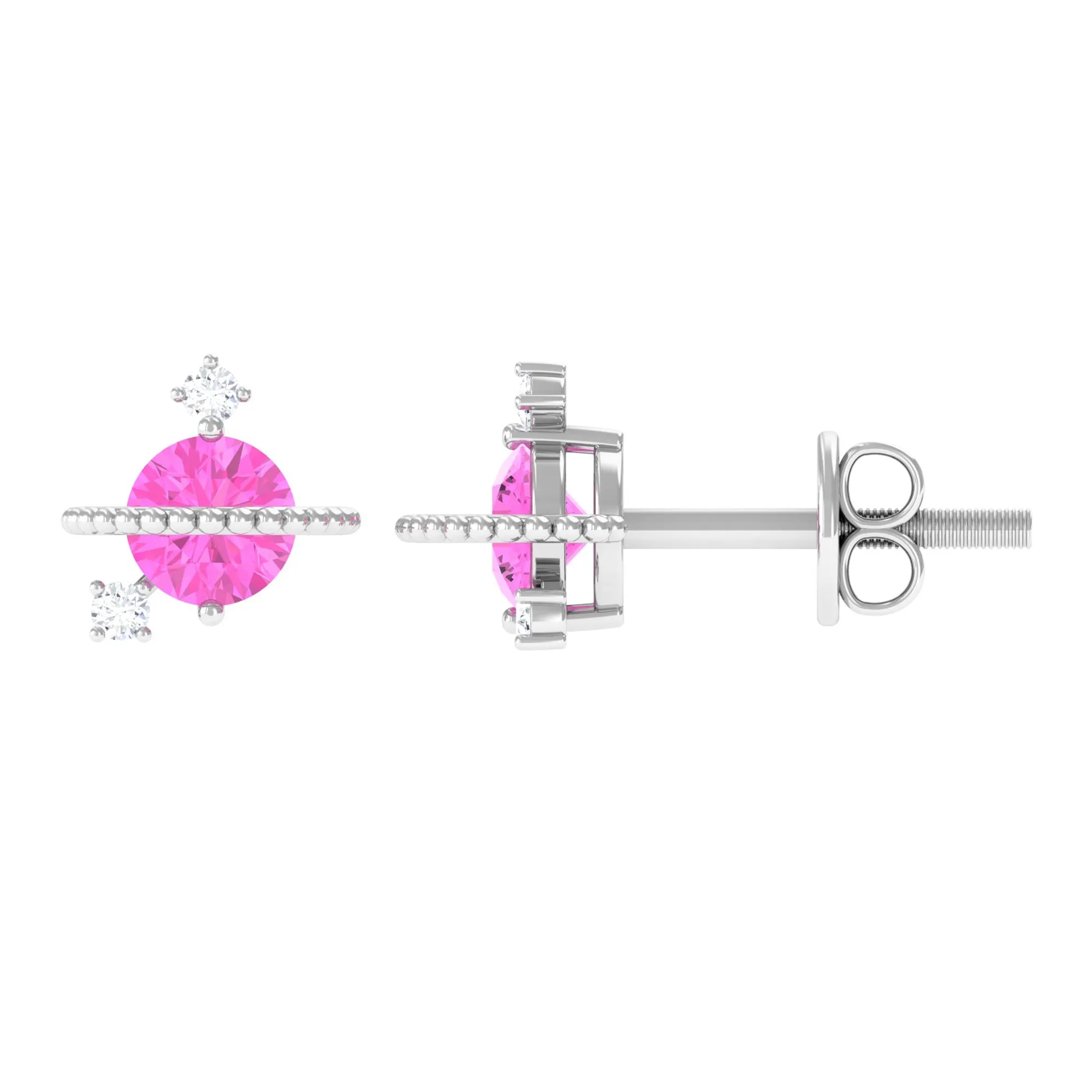 Pink Sapphire Celestial Stud Earrings with Diamond