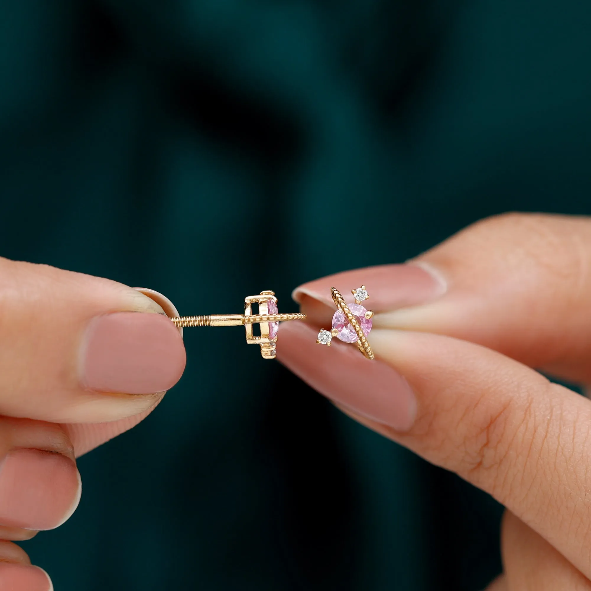 Pink Sapphire Celestial Stud Earrings with Diamond