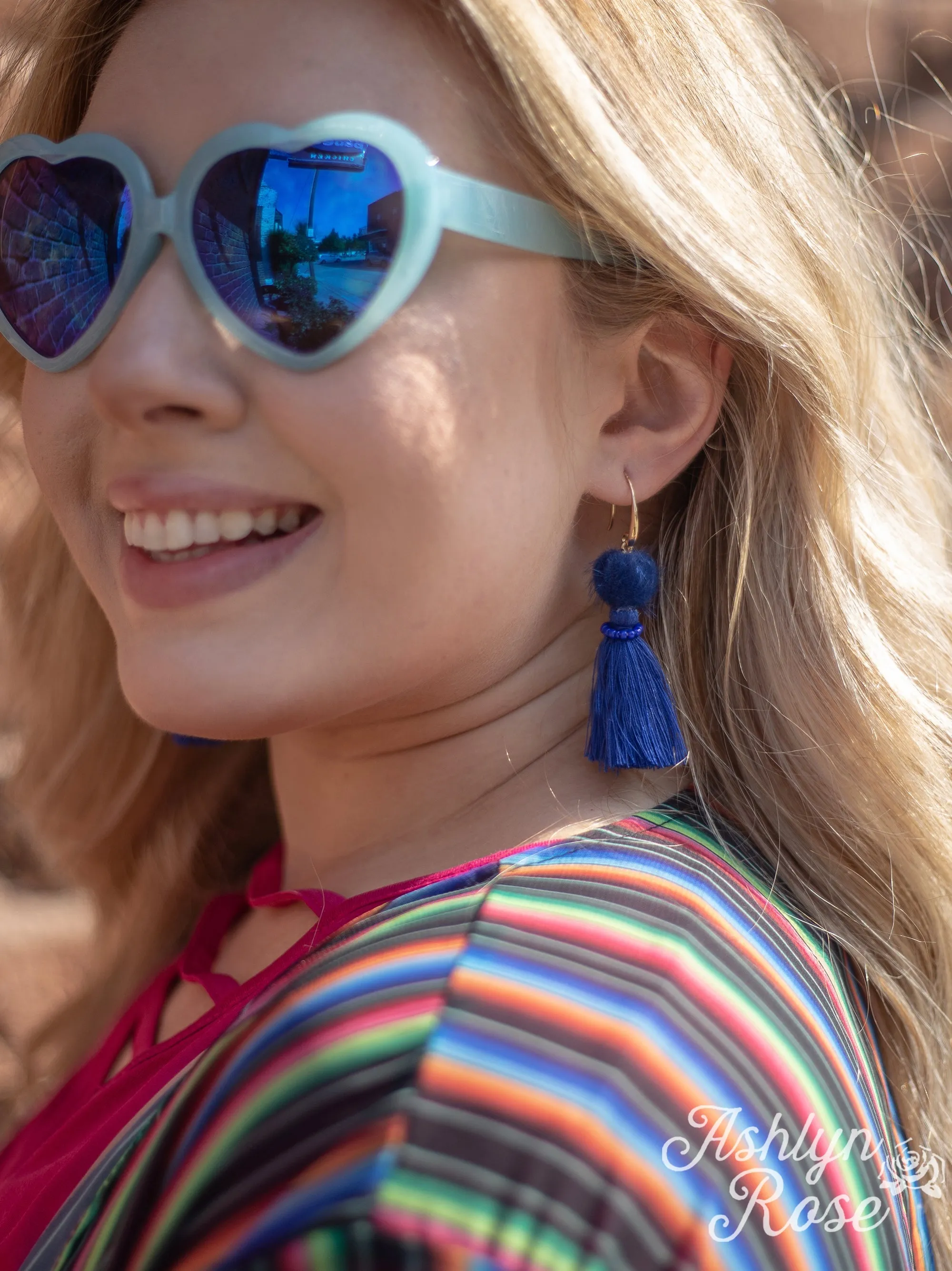 Pom Pom Tassel Earrings, Sapphire