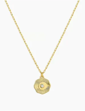 Power Birthstone Coin Necklace (April), Gold/White Topaz