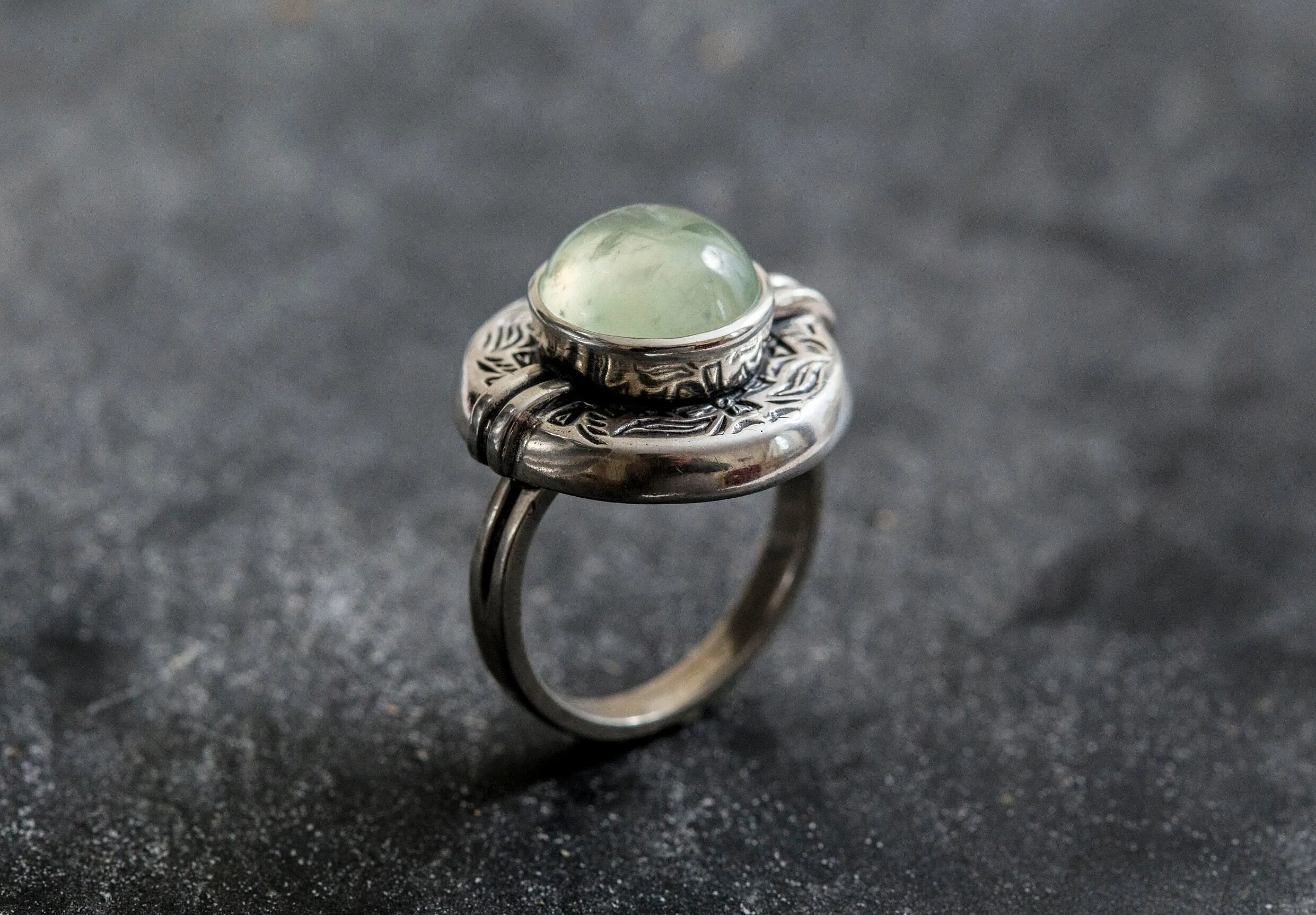 Prehnite Ring - Large Egyptian Ring - Green Bezel Ring