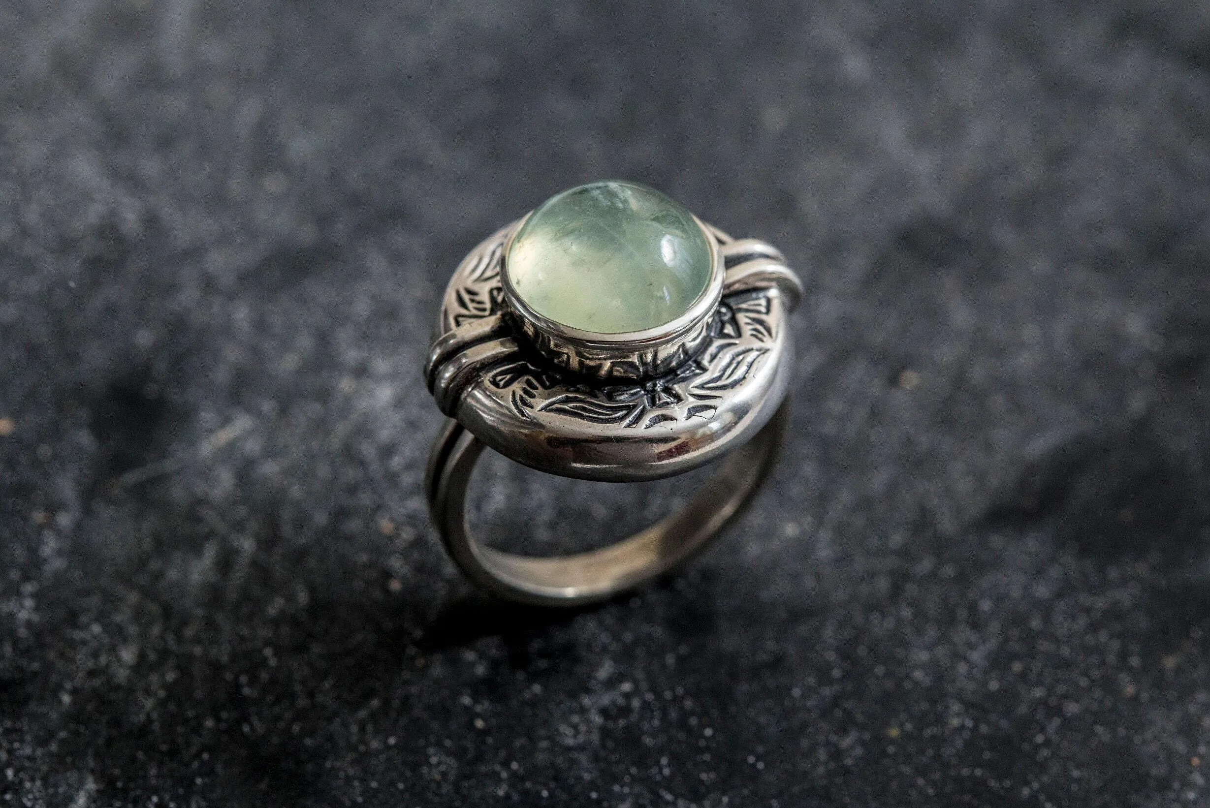 Prehnite Ring - Large Egyptian Ring - Green Bezel Ring