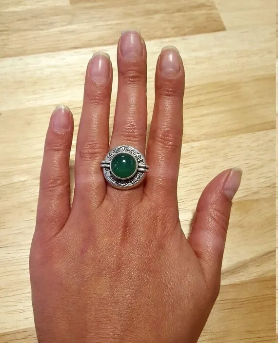 Prehnite Ring - Large Egyptian Ring - Green Bezel Ring