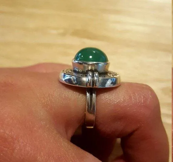 Prehnite Ring - Large Egyptian Ring - Green Bezel Ring