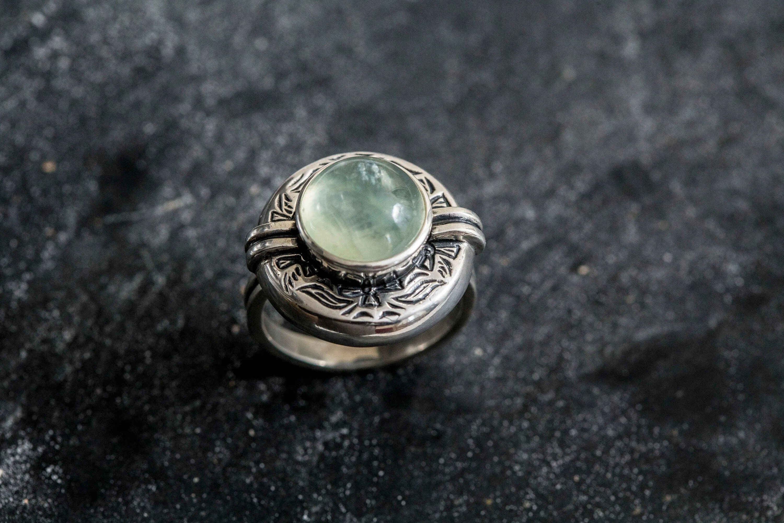 Prehnite Ring - Large Egyptian Ring - Green Bezel Ring